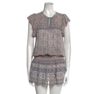 Ulla Johnson Simone Floral Pasiley Silk Smocked Dress.